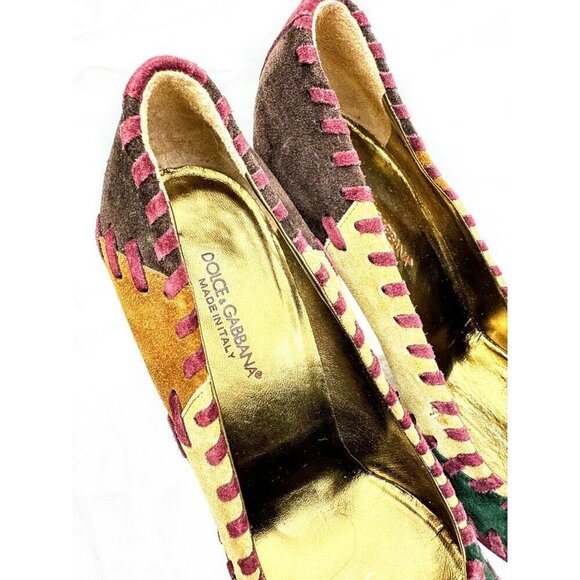 Dolce & Gabbana Multicolor Suede Patchwork Pointed-Toe Stiletto Heels- LT3264 - Picture 3 of 9
